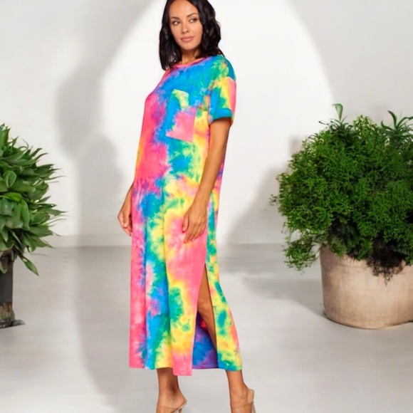 Win Win Fun In The Sun Tie Dye Long Tee Shirt Cover-Up Dress - Picture 4 of 16